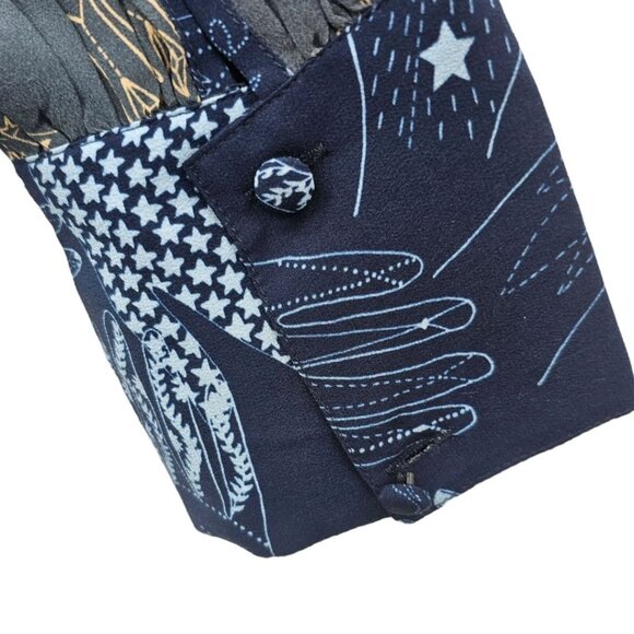 Zakee Shariff Womens 12 Silk Henna Hands Puff Sleeve Midi Dress - Picture 7 of 16